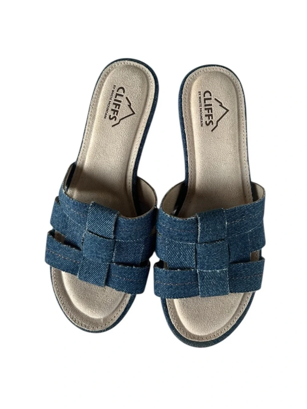 Cliffs by WHITE MOUNTAIN Denim Wedge Slide Sandals in Blue